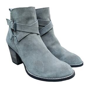 Buckle Detail Heeled Ankle Boot Sam Edelman Morris Size 8.5 Taupe Suede Leather